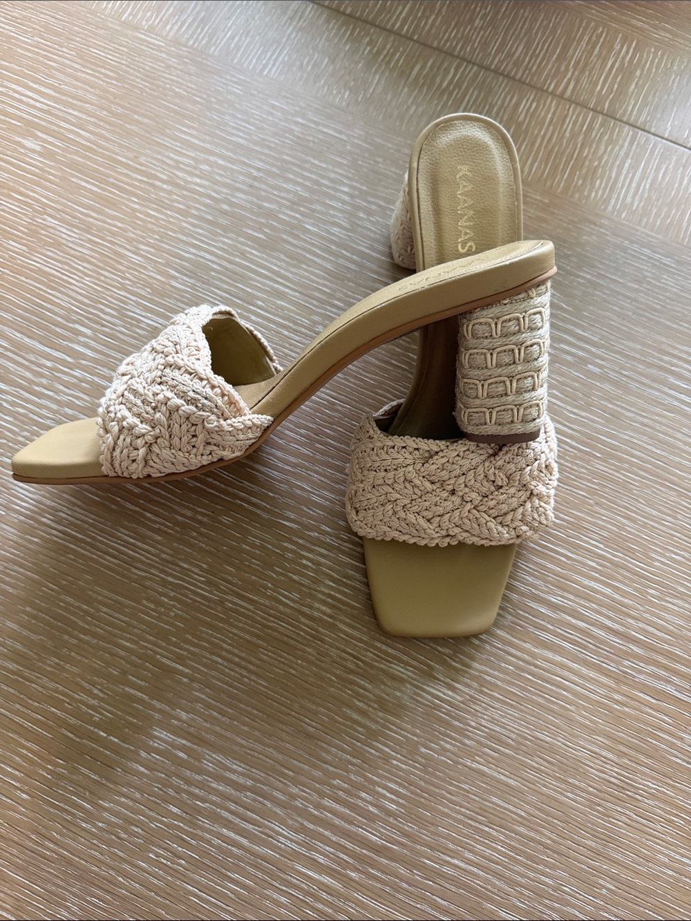 Kaanas Braided Strap Beige Slide Heels 8